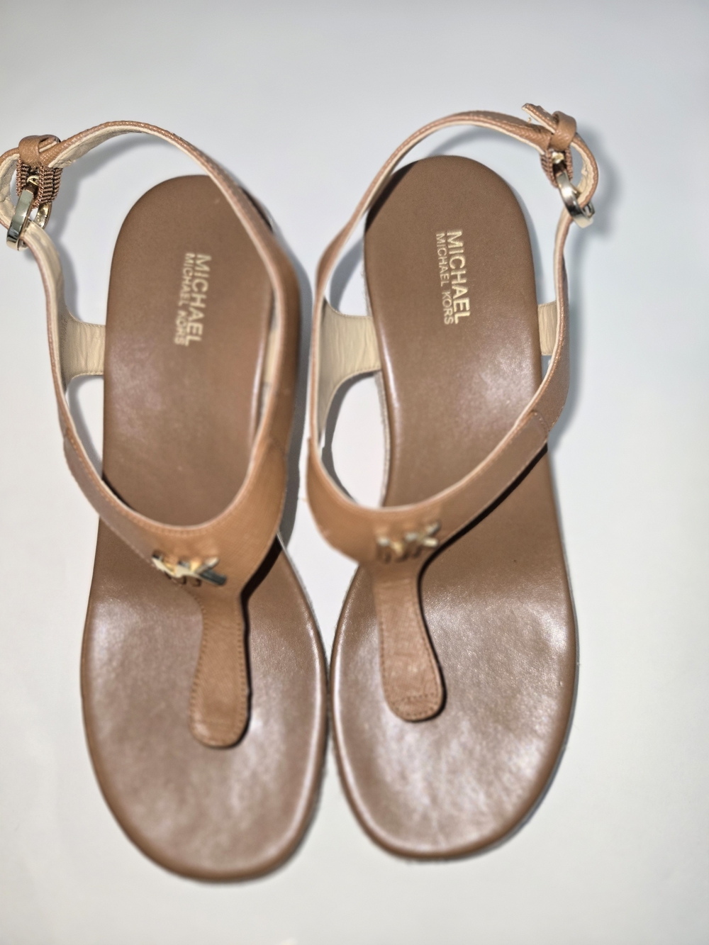 Michael Kors Tan Espadrille Leather Wedge Heel Thong Sandal Women's Size 8.5 - Picture 11 of 13
